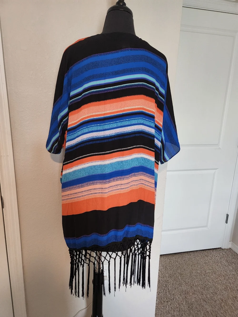 La Blanca Black Kimono with Blue & Orange Stripes